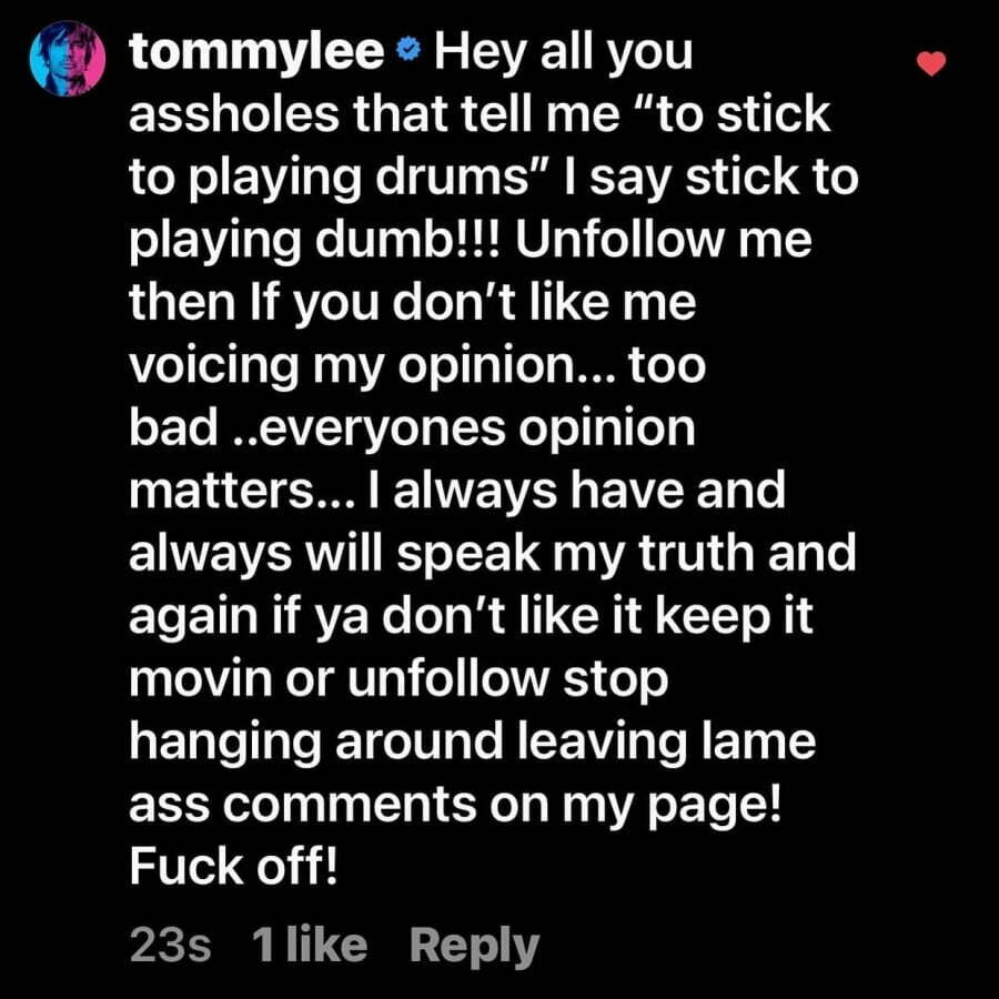 Tommy Lee speaks out about people who said him to stick to playing drums.
