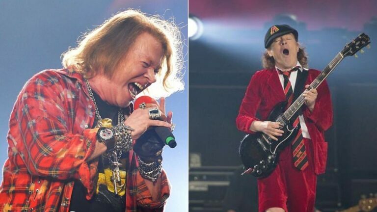 Angus Young & Axl Rose’s Unique Backstage Pose Revealed By Guns N’ Roses