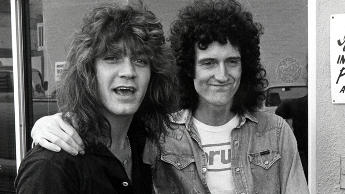 Brian May with one of his favorite guitarists, Eddie Van Halen